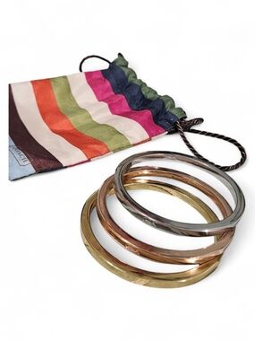 Coach Tri-Tone Metal Stackable Bangle Bracelet Set - Gold, Rose Gold, Silver